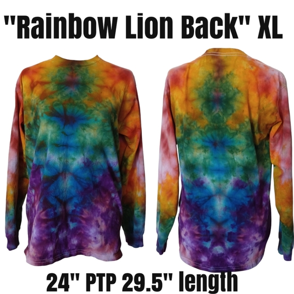 Rainbow Lion Back Adult Medium Long Sleeve Tie Dye Tee - Picture 1 of 5